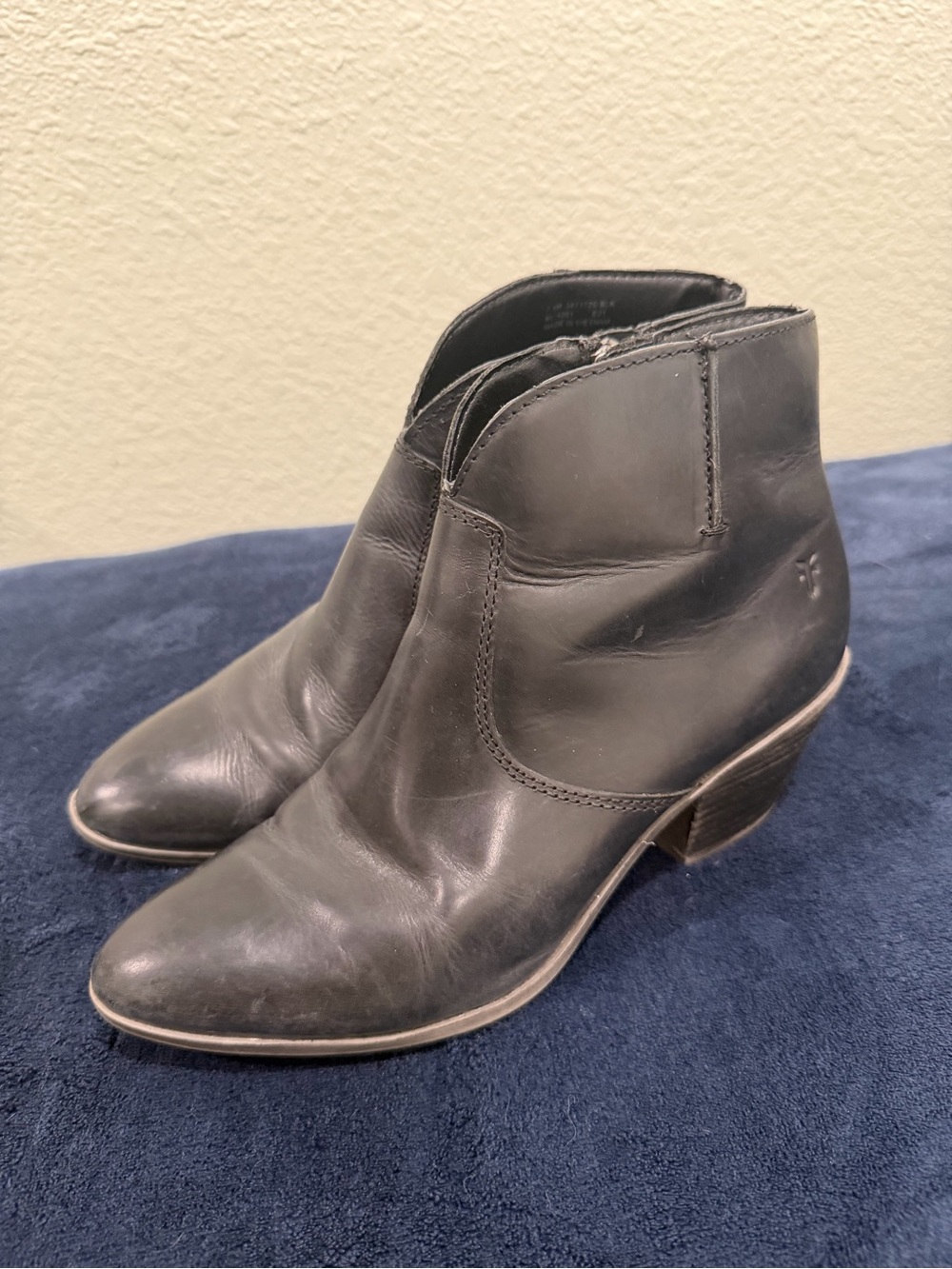 Frye Black Leather Heeled Booties